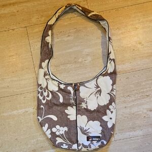 Roxy 100% Cotton Brown/White Tropical Floral Print Crossbody Bag